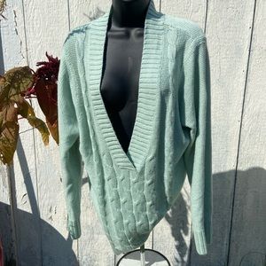 Amazing light teal green plunge neck sweater. 16